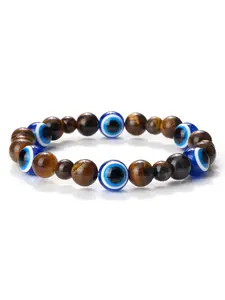 Magnetic Matte Volcanic Stone Beaded Bracelet, Turkish Lucky Evil Eye Charm Jewelry, Unisex Natural Stone Elastic Bangle