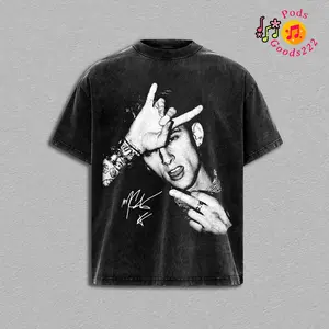 Mens Machine-Gun Kelly Lost Americana Classic Cotton Round Neck Short-Sleeve Oversized T-Shirt, Rap Rock Graphic Tee, Heavyweight Streetwear Menswear Apparel