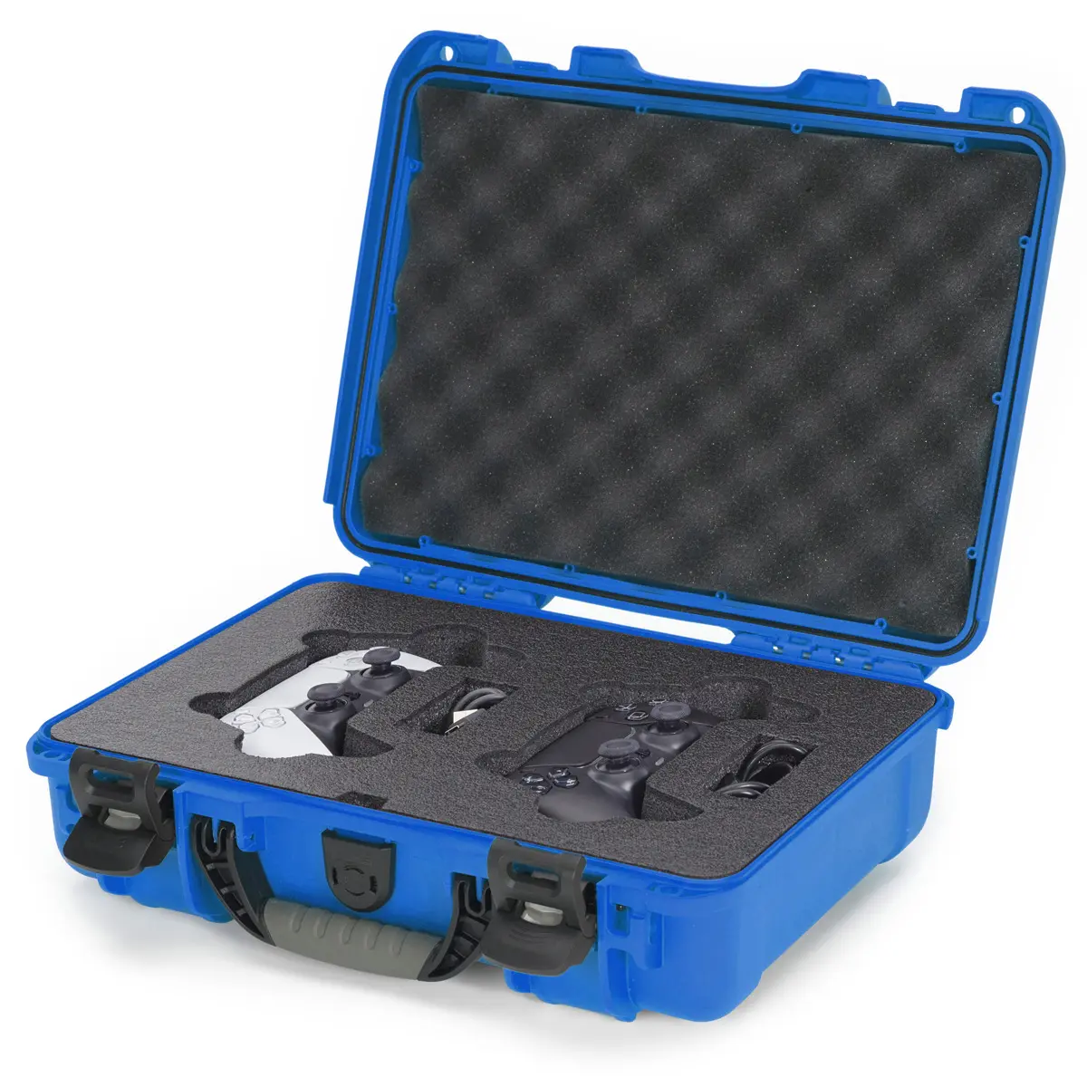 Nanuk 910 Aesthetic Waterproof Protection Case with Foam Insert, Lock, Covers & Accessories for 2 PlayStation 5 Controllers, Blue