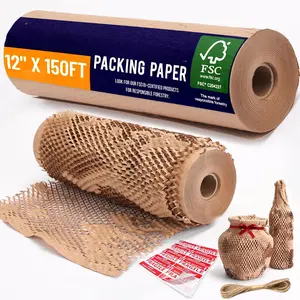 Honeycomb Packing Paper 12" x 150ft with Rope & 20 Fragile Stickers|Shipping & Moving Supplies|Small Business Packaging Supplies| Bubble Wrap Packing Boxes for Moving Certified FSC C204227