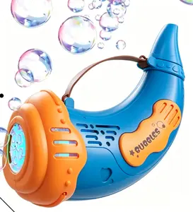 Kids Blue Horn Bubble Blower - Automatic LED Light Bubble Machine, Safe Non-Toxic Bubble Toy for Boys & Girls Ages 3+, Ideal for Summer Backyard Play, Parties, and Outdoor Family Gatherings