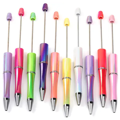 {P159} Beaded Ballpoint Pens, 10pcs Set with 13 Vibrant Hues Vibrant Opal Print Plastic Body, Office Stationery Writing Tools Multi Color Pens for Office Use