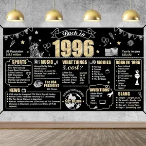 Large 30th Birthday Banner Backdrop Decorations for Men Women,30th Birthday Decorations, Party Supplies Black Gold Back in 1996 Happy 30 Bday Sign Party Supplies, Thirty Birthday Photo Background Decor for Outdoor Indoor