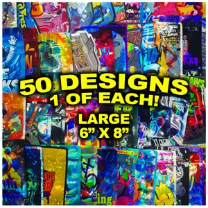 50 Pack Large (6" x 8") Resealable Storage Pouches Assorted Designs