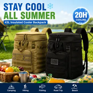 HP Hope 43L Dual Compartment Insulated Cooler Backpack, Leakproof Waterproof Soft Ice Chest Backpack, Double Layer Multi-Pocket Cooler Bag for Beach, Camping, Fishing, Hiking, Boating, Picnic, Outdoor Food Storage, Prepper Gear,Emergency Supplies
