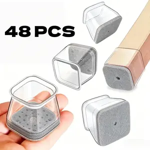 48 Pcs Square/Round Clear Felt Chair Leg Floor Protectors for Hardwood Floors, Square/Round Silicone Felt Furniture Pads Caps Covers for Chair Table Desk Anti-Scratch Reduce Noise Home Essiential