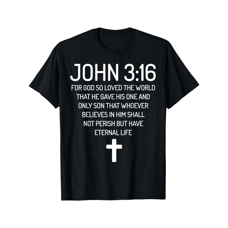 Cotton Short Sleeve T-Shirt John 316 Bible Verse Cotton T-Shirt, Faith-Inspired Crew Neck Tee, Black with White Printed Design, Religious Spiritual Apparel for Adults, All-Season Casual Wear Streetwear Man Graphic tees Clothes Top