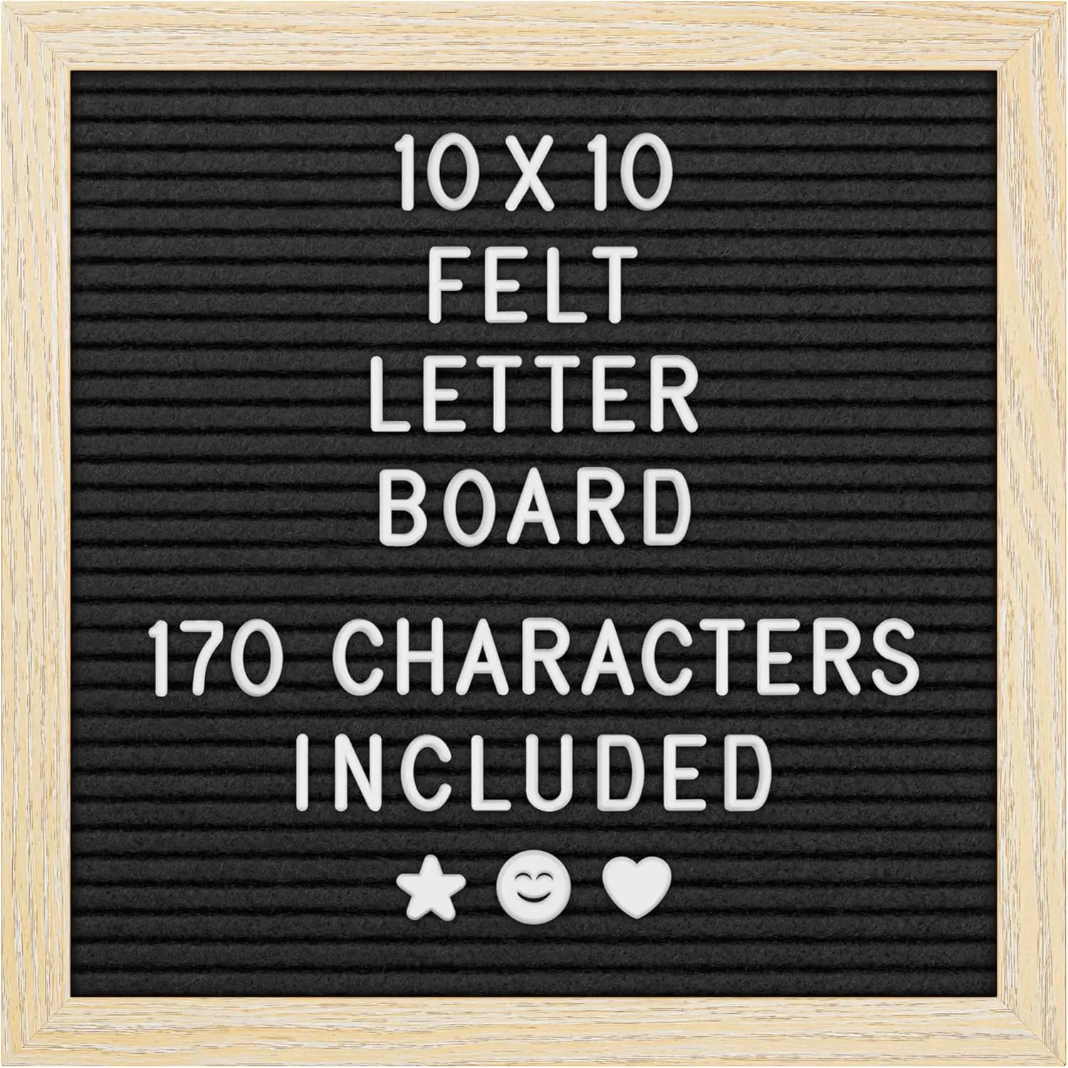 Felt Letter Board - 10x10", Black - 170 Letters, Numbers & Emojis for Celebrations & Announcements - Customizable Message Letterboard w/Wooden Frame for  Decor & Office Use - by