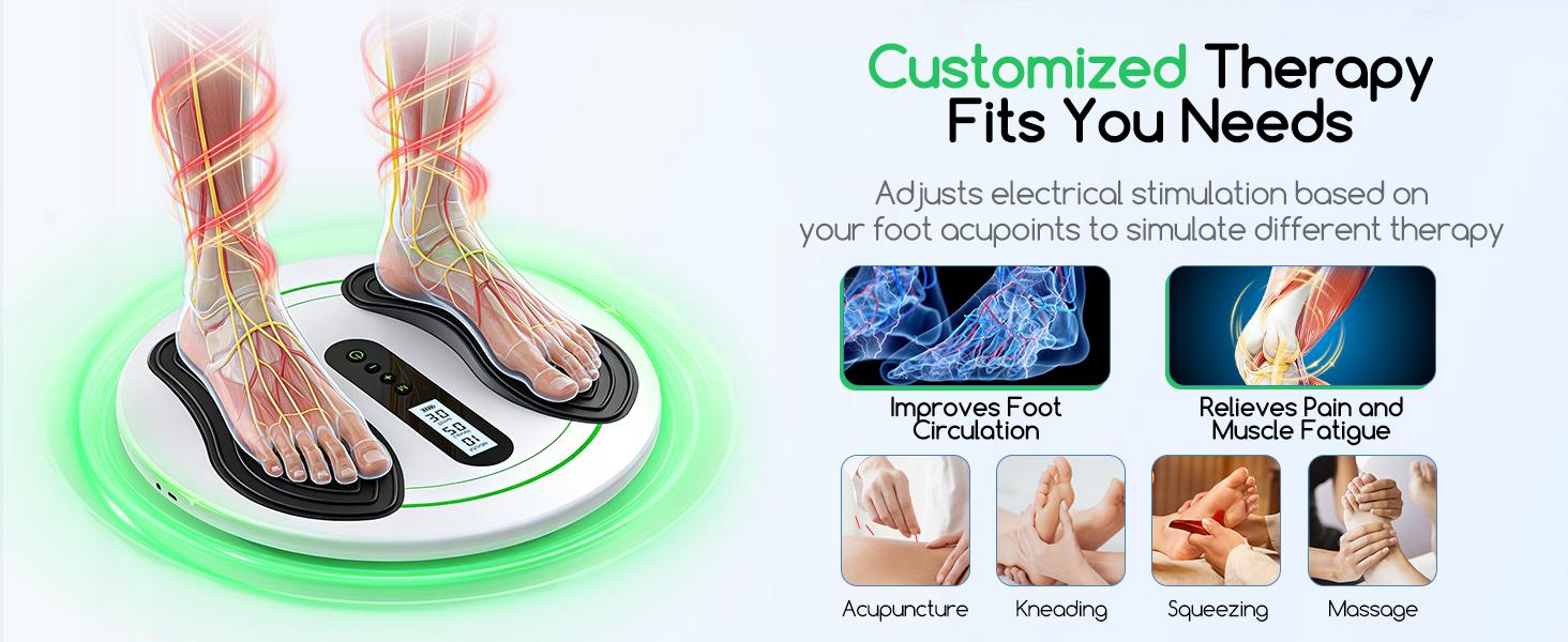 Transcutaneous Electrical Nerve Stimulator, EMS Foot Massager for Neuropathy, EMS Foot Stimulator with 10 Modes 20 Intensities, Electric Foot Massager with 4 TENS Unit Muscle Stimulator Pads