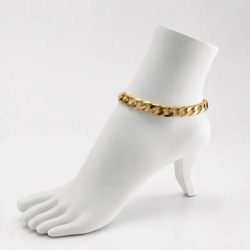 Cuban Link Anklet Gold Plated 14 K 10 mm 10 Inches with Gold-Plated Chain and Cubic Design