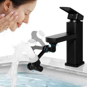 1080° Swivel Faucet Extender- Rotating Splash Faucet Aerator-2 Outlet Modes 360° Angle Rotatable Spray-Multifunctional Extension Faucet for(Black)