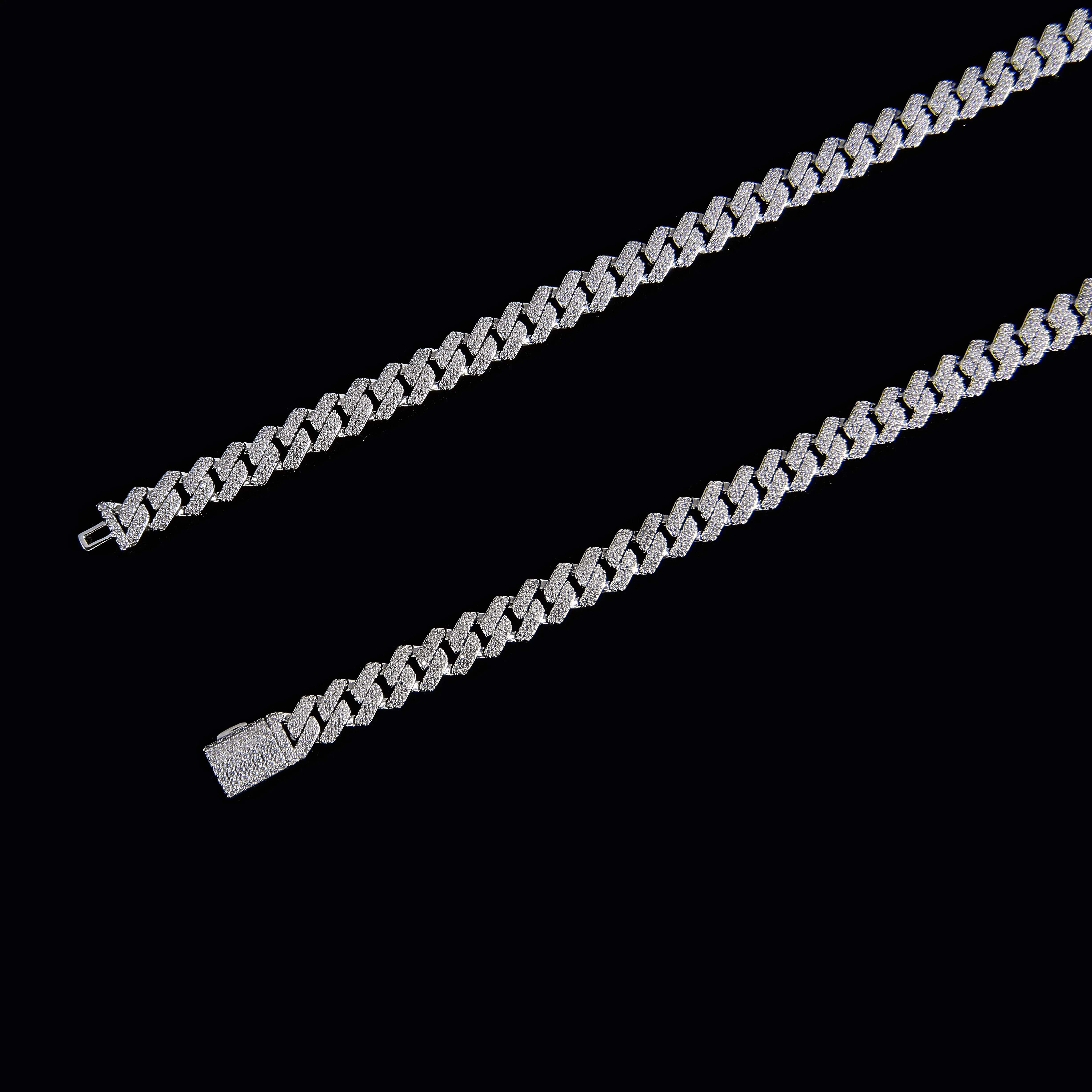 8.5mm Platinum Plated Copper Double Row Full Iced Out Cubic Zirconia Miami Cuban Link Necklace, Anti-Tarnish  Secure Box Clasp Hip Hop Streetwear Neck Chain