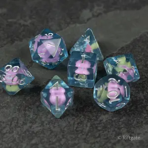 Pink + Blue Mushroom Inclusion Dice Set - Dice for Dungeons and Dragons, D&D Dice, RPG Dice