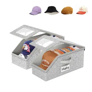 Rectangle Dustproof Hat Organizer - Stackable Household Cardboard Accessory Storage Box for Men, Holds Up to 24 Baseball Caps, Classic Wardrobe Organizer