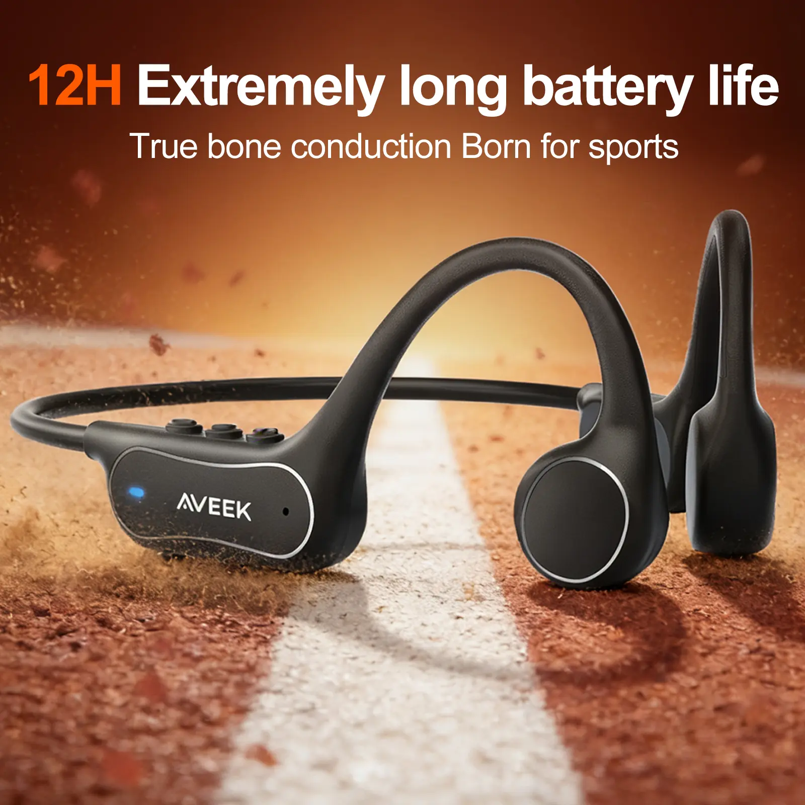 Aveek Bone Conductor Headset, Open Ear Wireless Bluetooth 6.0 Earphones with Mic, Waterproof Sports Headphones for Running, Cycling, Outdoor Activities, 10.0 to 12.9 H Playtime, Stereo Sound, Long Lasting Black Audio Device
