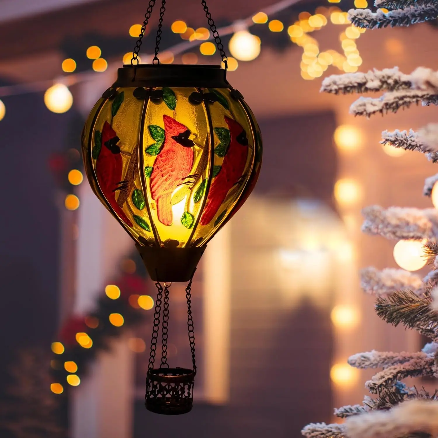 Cardinal Hot Air Balloon Solar Lantern  Hanging Garden Light for Patio, Porch & Backyard Decor Gifts for Women