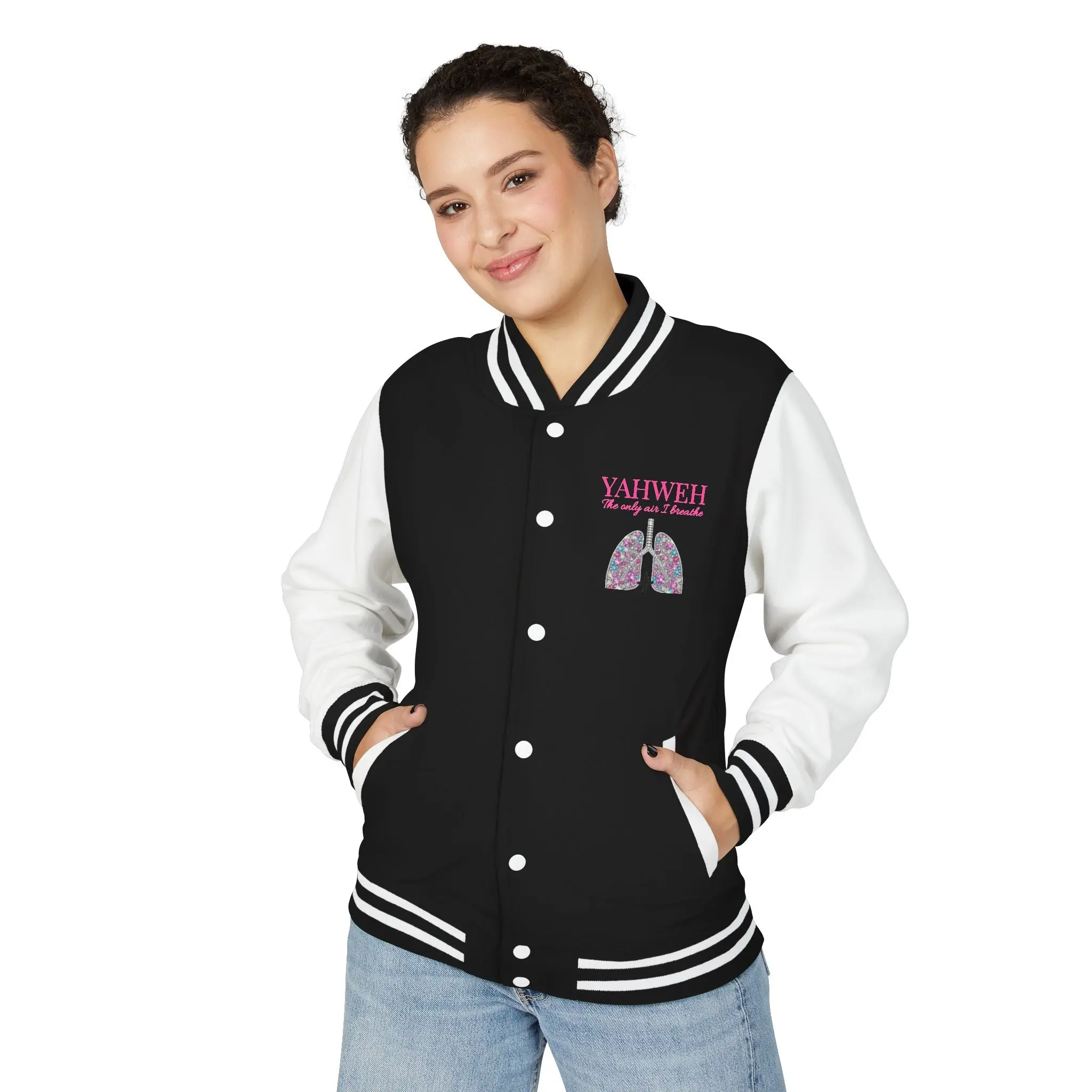 Letterman Jacket — "YAHWEH The Only Air I Breathe" Lungs & Guided Wings Varsity Jacket