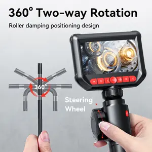 Two-Way Articulating Borescope with Light HD Inspection Endoscope Camera 8mm 1080P 8 LEDs 1m Cable Flexible Mechanic Fiber Optic Snake Scope Cam for Wall Automotive Engine Inspection Alternator Tester