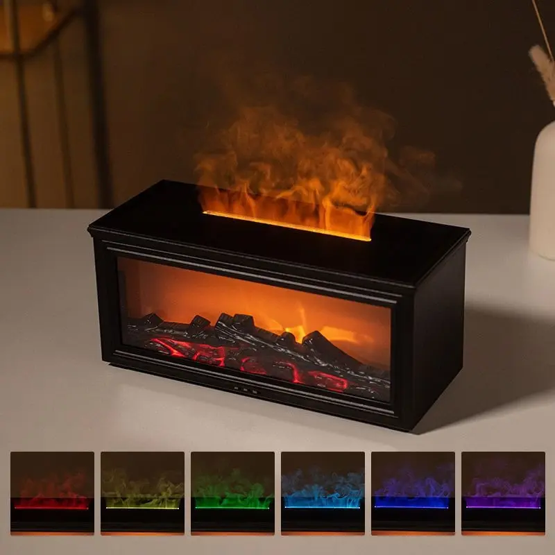 280ml Flame Diffuser Humidifier with 3-Essential Oils Set, Long Burning Ultrasonic Cool Mist Humidifier, Realistic Fireplace Aromatherapy Diffuser with Auto-Off Protection, 7-Color LED Night Light, Home Office Decor Gift, Long Burning Humidifiers
