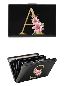Letter & Flower Pattern Card Holder, Mini Credit Card Wallet with RFID Shielding, Ultra-thin Metal Hard Shell Wallet for Men & Women, Business Card Holder, Cardholder, Card Organizer
