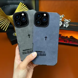 Bible Cross leather phone case is suitable for iPhone 17 Air 16 15 14 13 12 11 Pro Max Plus X XS Max, with a comfortable leather feel and suitable for autumn and winter anti fall, shockproof and anti slip protective cover/QBJKTP26