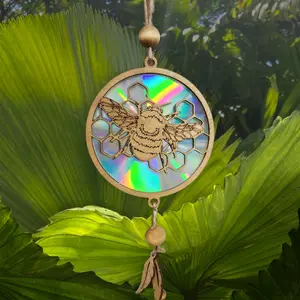 Laser Cut Bee Sun Catcher with Repurposed CDs
