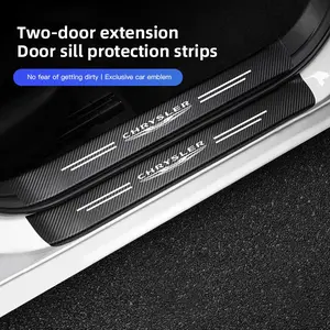 4Pcs Car Carbon Fiber Door Sill Sticker Anti-Scuff Plate Anti-Scratch Protective Decal For Chrysler 300c 200 Pacifica Phev Voyager Sebring Aspen PT Cruiser Airflow Crossfire Concorde