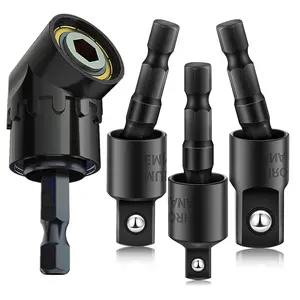 4-Piece Right Angle Drill Adapter Set, 4-In-1 Impact Drill Extension Rod, 360° Rotating 1/4 3/8 1/2" Impact Socket Adapter Kit