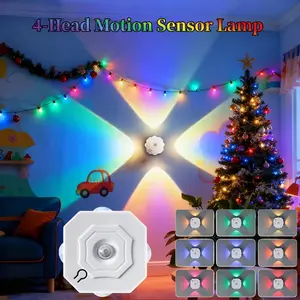 1Pc 4-Head Cat Eye LED Wall Light, Motion Sensor & Touch Control, RGB Color Adjustable USB Rechargeable Night Light, Wall-Mounted for Living Room Bedroom Closet, Suitable for Christmas, Valentine's Day and Halloween atmosphere decoration