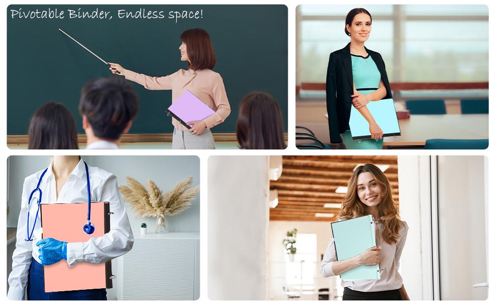 4 Pcs 360° Pivotable 3 Ring Binder, Soft 1 inch Binders 3 Ring, Flexible Thin Soft Three Ring Binder Fits 8.5" x 11", for Home, School and Office-Blue, Green, Pink, Purple