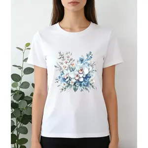 Floral Print T-Shirt, Stylish & Fun, Comfortable, All-Season, Unisex, Casual Crew Neck Short Sleeve Top for Spring and Summer