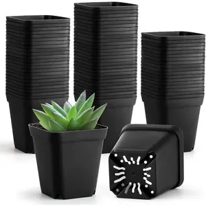 Small  Pots 3.5 Inch, 120 count  Pots with Drainage Holes, Durable Plastic  Pots for Seedlings, Cuttings (Black)