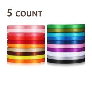 5 Rolls Satin Ribbon - 1cm Wide (approx. 3/8 inch) for Cake Decor, Gift Wrapping, Wedding Party Bow DIY, Floral Arrangements & Hair Clip Crafts, Gift Wrapping Supplies