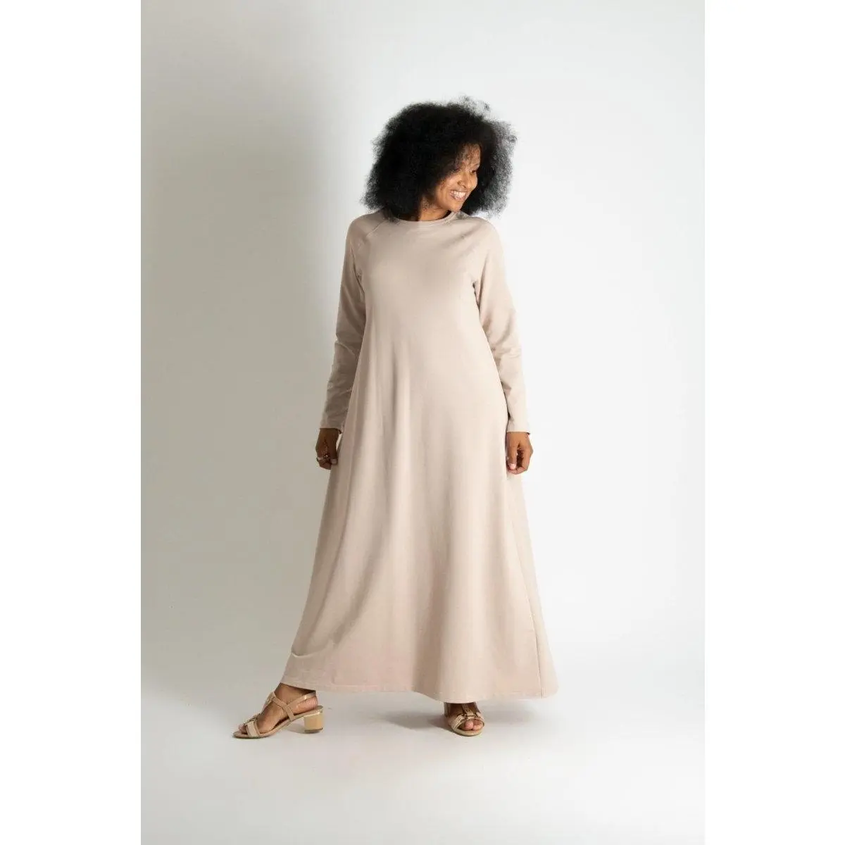 Winter Cotton Dress BRENNA - Casual Maxi Style, Soft Fabric, Comfortable Fit, Long Sleeves, Elegant Design