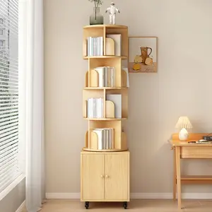 Rotating Bookshelf, 360 Degree Display 5 Tier Corner Bookshelf with Drawer for Small Space, Floor Standing Bookcase Storage Rack, Wood Narrow Book Shelf Organizer for Bedroom, Living Room (NW Color)