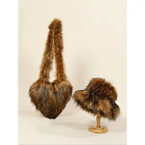 Women's Solid Color Plush Heart Shaped Crossbody Bag & Hat Set, Fashionable Bag & Hat Set for Daily Used, Casual Trendy Versatile High-quality Daily Commuting Bag Set, Casual Shoulder Bag