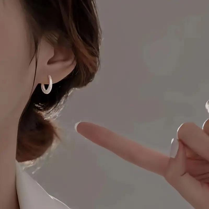 Classic 925 Sterling Silver Hoop Earrings with Frosted Finish - Hypoallergenic, Timeless Everyday Elegance