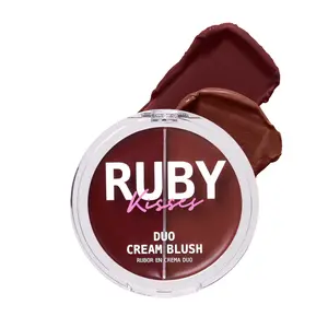 Ruby Kisses RDB RK Compact Cosmetic Duo Cream Blush-Illuminator, Hydrating Hyaluronic Acid with Aloe & Green Tea Extracts, Blendable Glow Blush for Cheeks, Lips