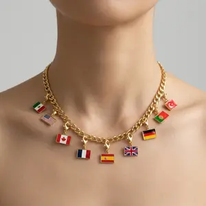 World Cup Flag Charm Necklace Bracelet, Multi Country Flag Chain Jewelry, Convertible Necklace Bracelet Bag Charm, Soccer Fan Accessories Gift
