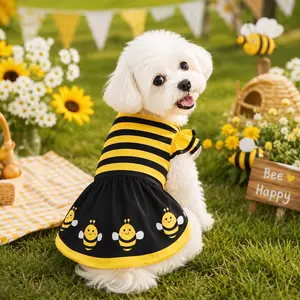 Cute Bee Dog Dress, Pet Bee Costumes, Yellow Cartoon Bumble Bee Stripes Dog Kitten Cat Puppy Pet Apparel for Party Halloween Poodle