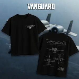 VANGUARD A-10 Warthog Blueprint Double Sides Heavy Cotton T-Shirt Vintage Lockheed Martin Graphic Tee Military Enthusiast Streetwear Clothing Gift for Men Breathable Printing