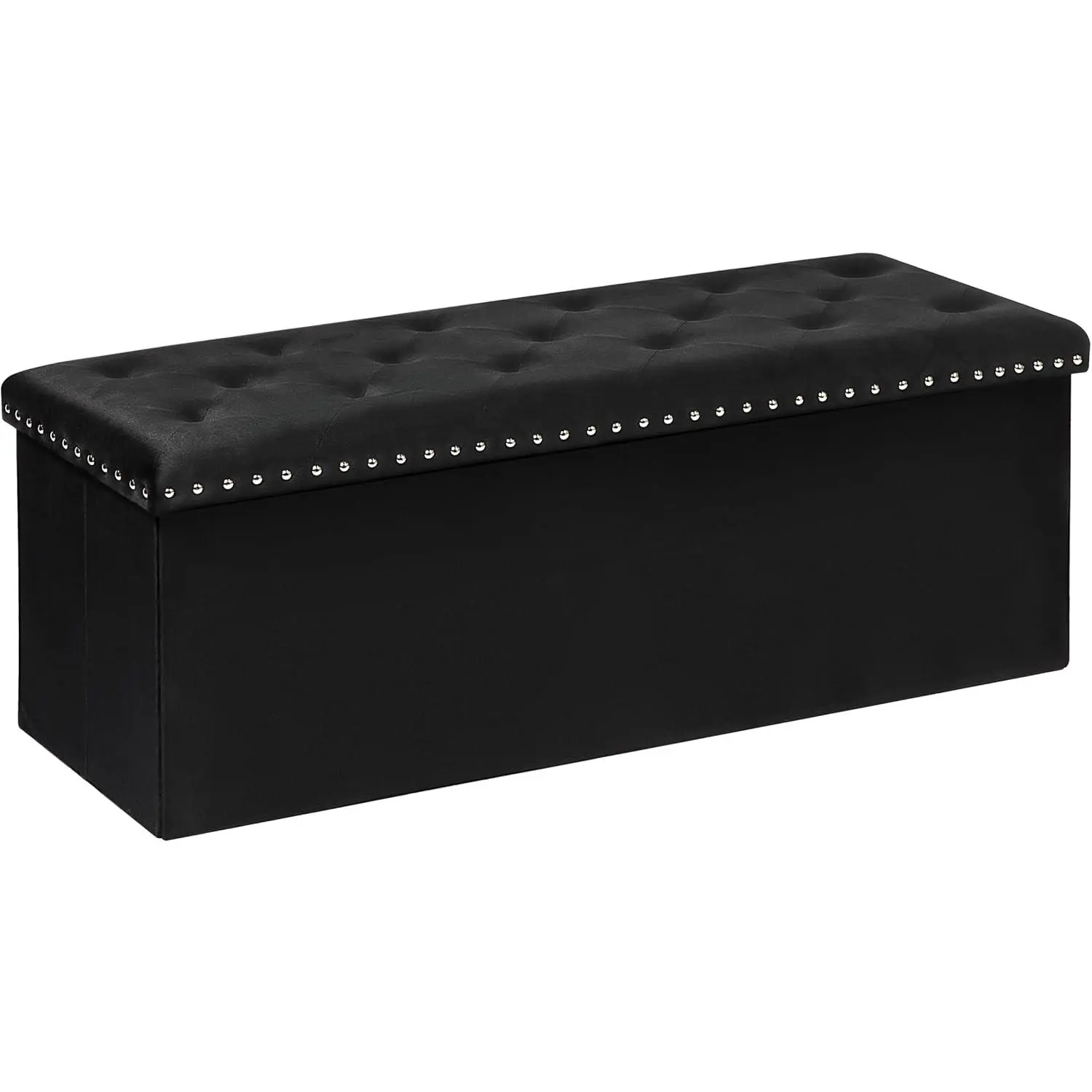 Storage Ottoman Bench, 43" Velvet Ottoman with Storage, Black |   140L Large Storage Space, Tufted Foldable Long Storage Bench for Bedroom , Living Room, Entryway, End of bed