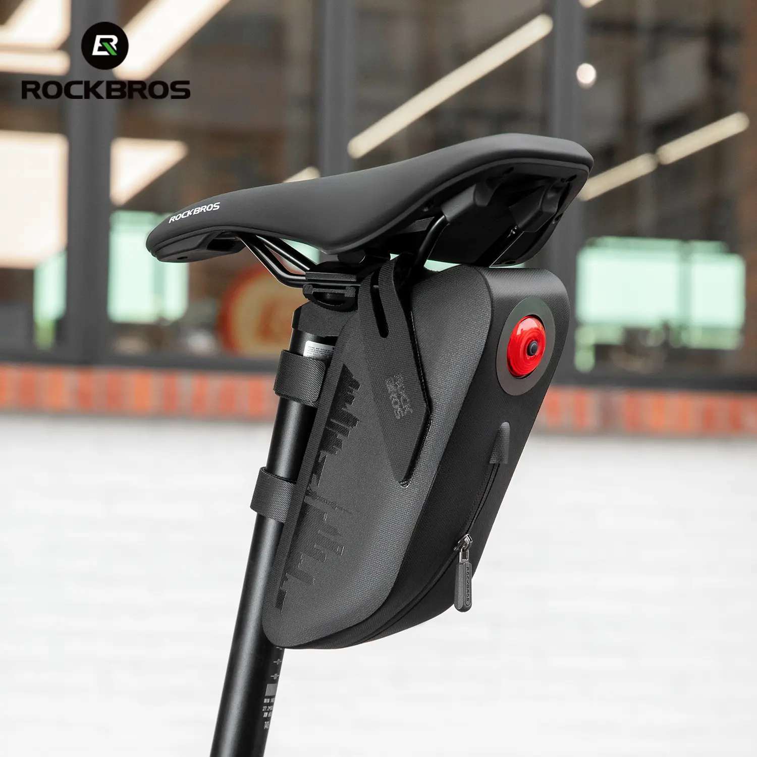 ROCKBROS Bicycle Tail Bag with Light & Brake Sensor Smart Taillight Waterproof Durable Dual-mode Safety Scratch-resistant Fabric Three Velcro Straps