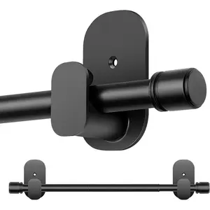 Rods No Drilling 32 to 86 Inch, 5/8 Inches No Rods for Windows 55 to 82 Inches(4.5-6.8 ft), Renter Friendly Small Drapery Rod for Lightweight Curtains, Black