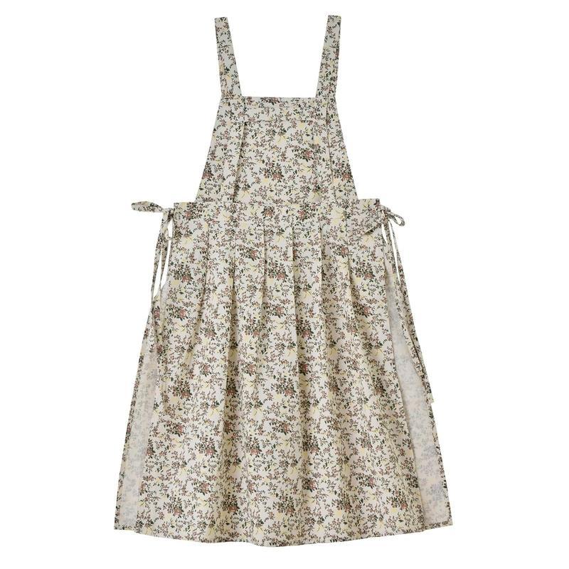 Women's Floral Cotton Waterproof Adjustable Kitchen Apron with Pockets, Vintage Pinafore for Cooking Baking, Washable Craft Gardening Apron