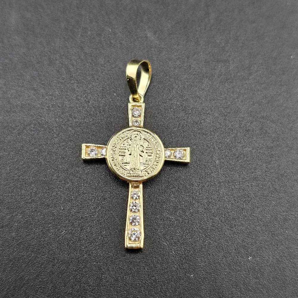 Gold 14k Pendant Sn Benito Design for Everyday Wear with Elegant Cross Shape and Sparkling Details