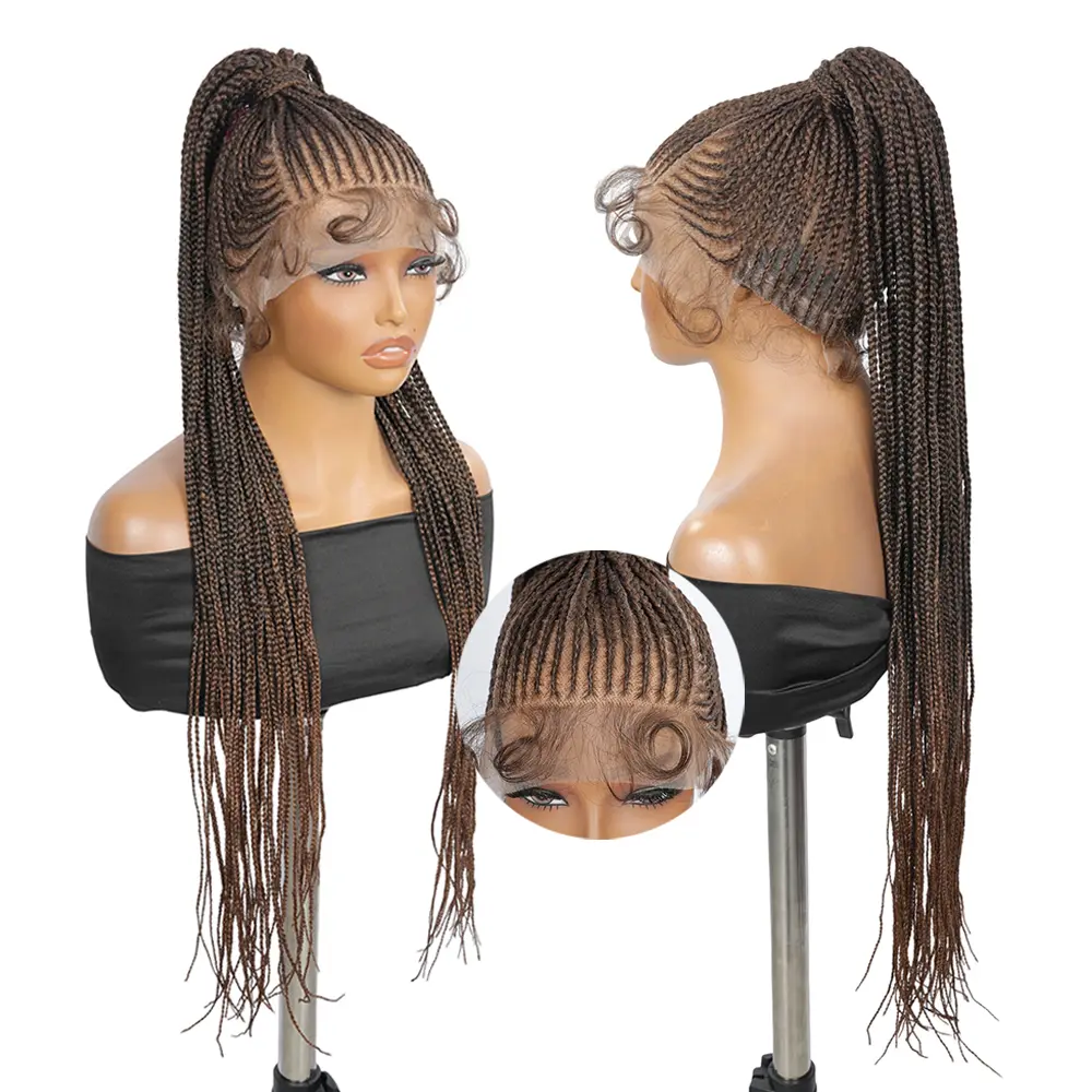 #T1B/30 Ombre Brown Lace Braided Wig | Natural Look Ponytail Wig | Everyday Glueless Synthetic Wig - SuperNova #SummerVibes
