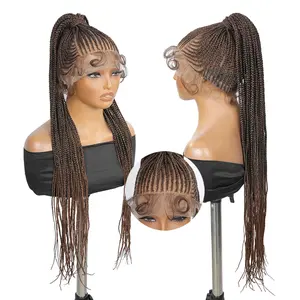 #T1B/30 Ombre Brown Lace Braided Wig | Natural Look Ponytail Wig | Everyday Glueless Synthetic Wig - SuperNova
