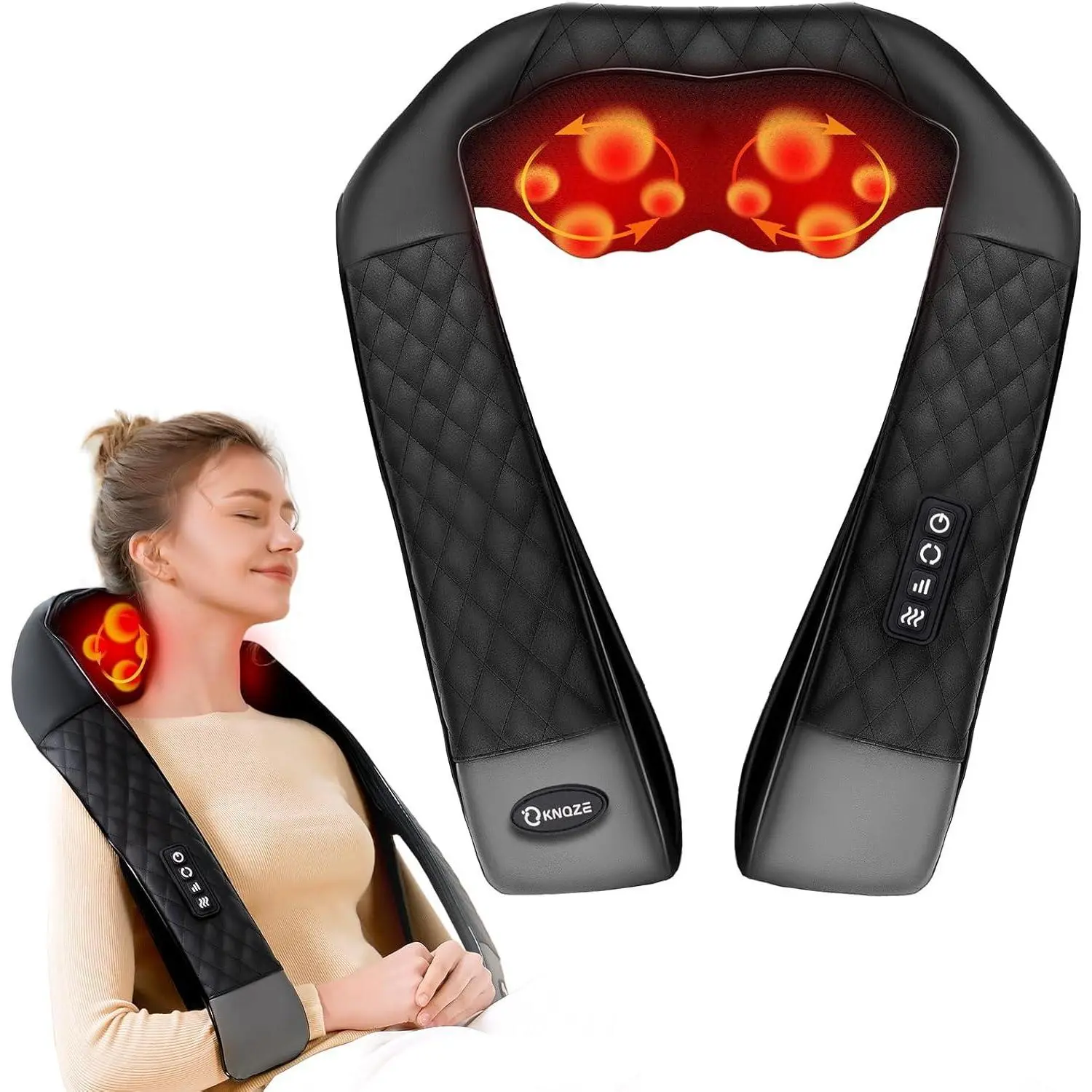 Shiatsu Neck and Back Massager with Heat, 4D Deep Kneading Electric Massage Pillow for Relaxing Muscle Relief, Ergonomic Plug-in Design with Auto Shut-Off for Home & Car Use