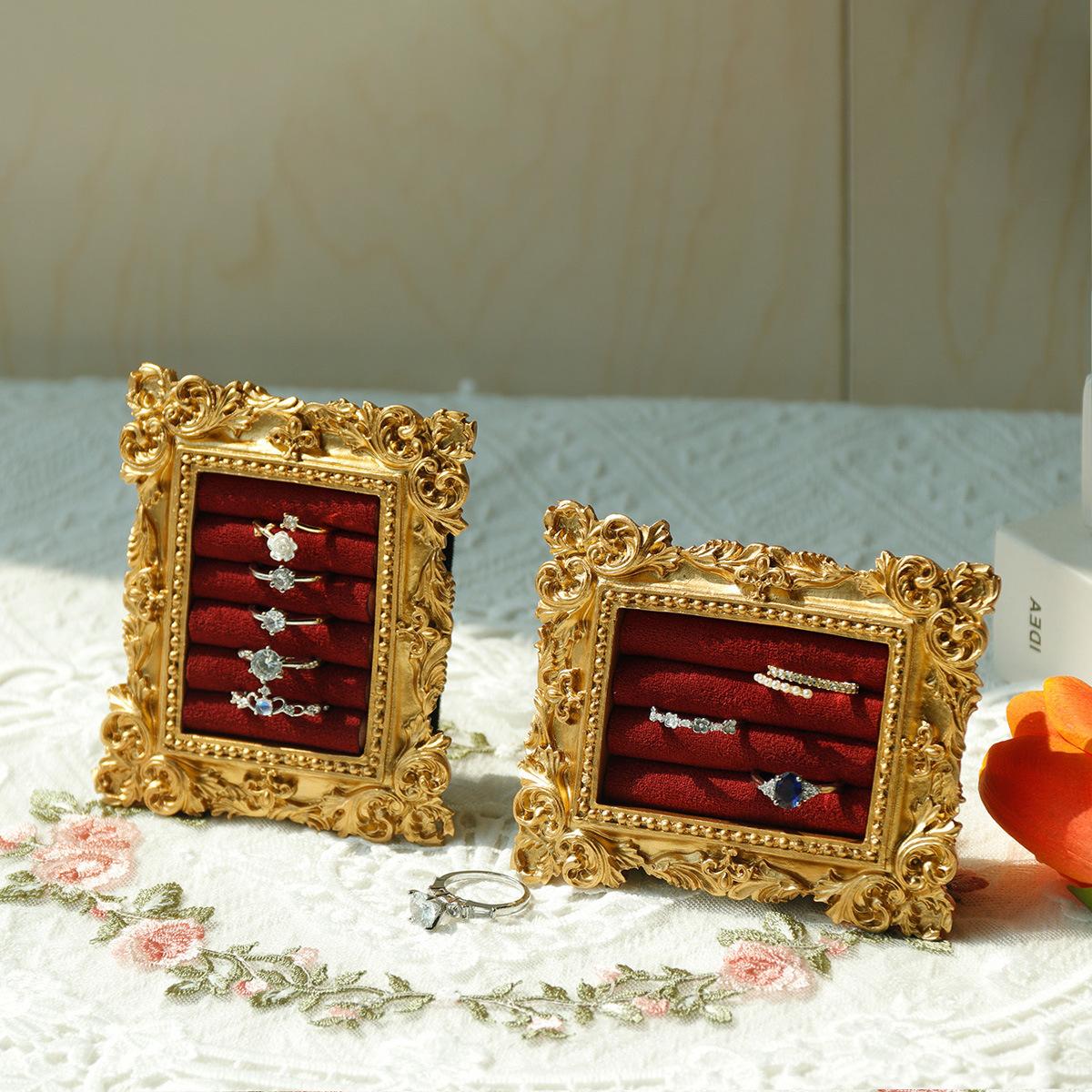Vintage Jewelry Display Stand,Velvet Rings & Earring Photo Frame Holder,Horizontal Vertical Standing Props For Jewelry